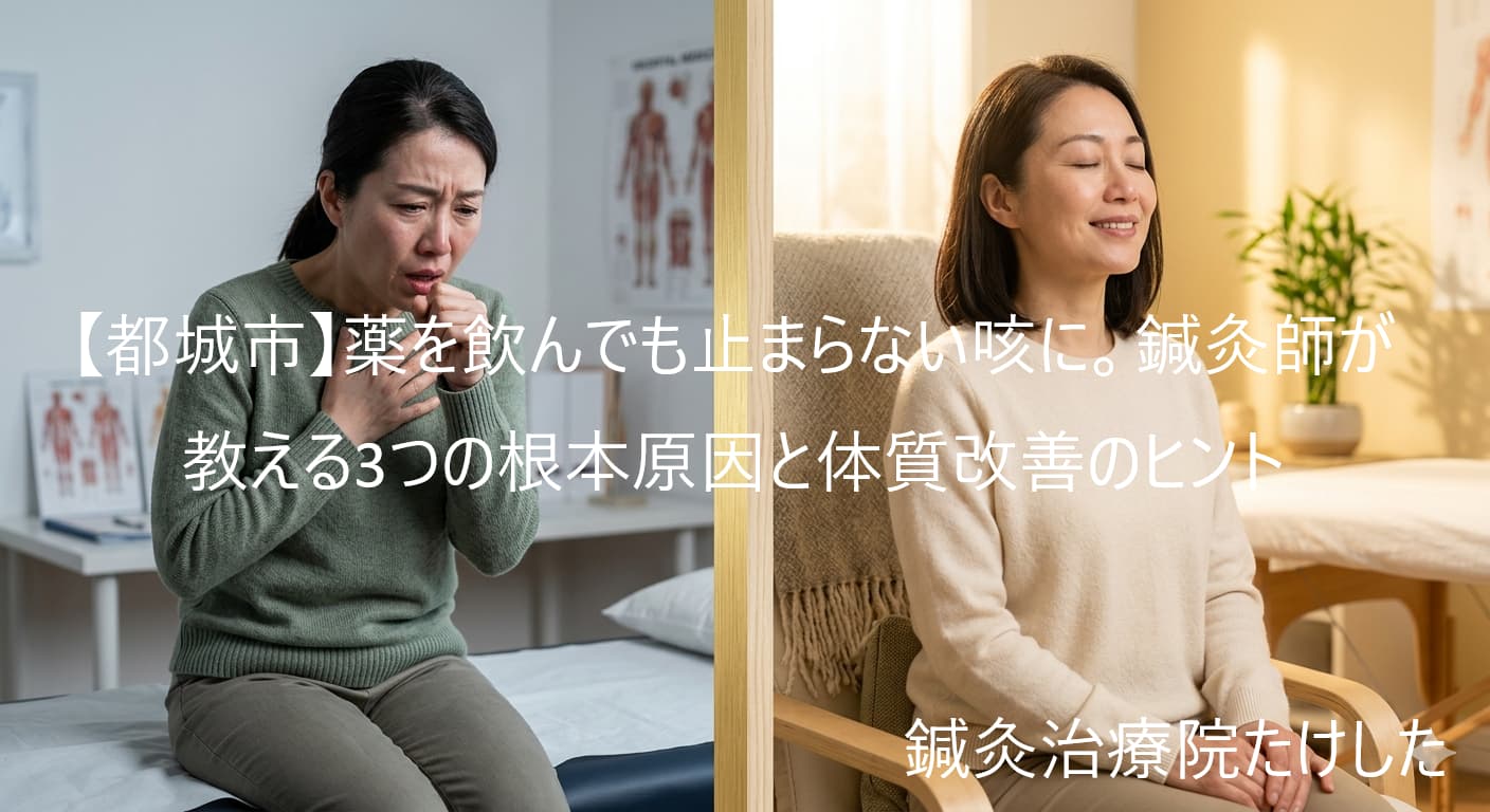 薬を飲んでも止まらない咳の根本原因を解説する鍼灸師のアイキャッチ画像（都城市の鍼灸治療院たけした）