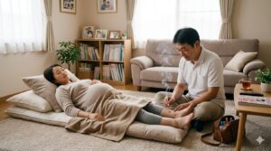 帝王切開を避けたい逆子のお悩みに自宅でできるお灸セルフケアのイメージ｜都城市 鍼灸治療院たけした