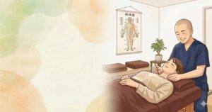 宮崎県都城市の「鍼灸治療院たけした」による、薬に頼りすぎない体づくりをサポートする鍼灸イメージ。自律神経を整え、本来の回復力を高める優しい施術風景です。