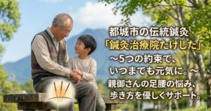都城市の伝統鍼灸「鍼灸治療院たけした」。カテゴリー：高齢者のケア。親御さんの健康と安心をサポートします。