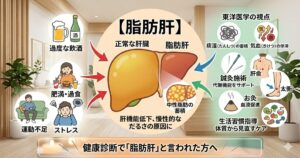 脂肪肝の原因と東洋医学の改善メカニズム｜鍼灸・ツボによる肝機能サポートの解説図